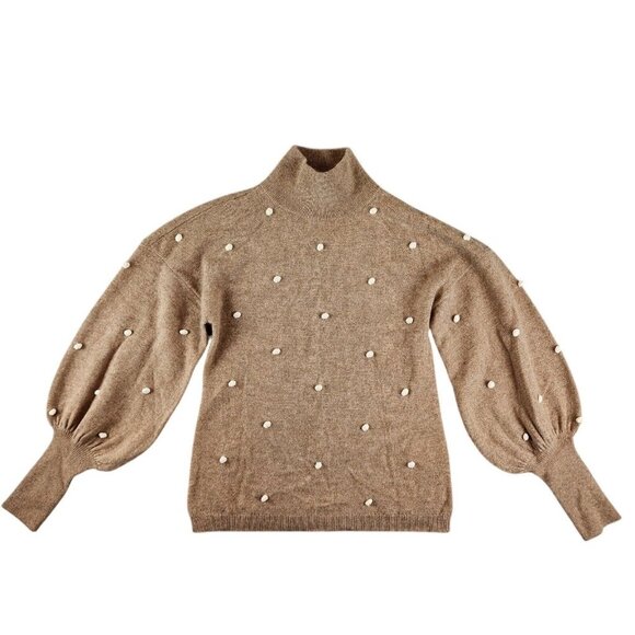 Charter Club Luxury 100%‎ Cashmere Bauble Balloon Sleeve Sweater Tan Preppy XS - Picture 1 of 9